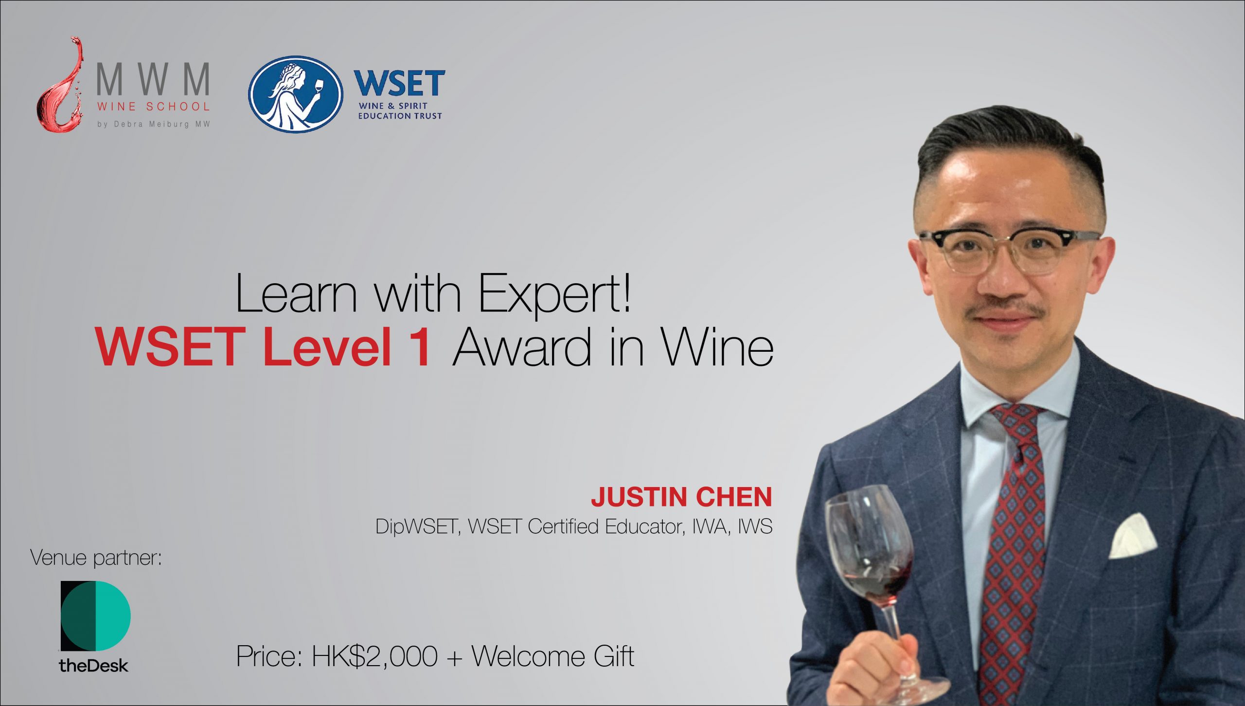 WSET Level 1 Award in Wines by Justin Chen and MWM Wine School at the Desk